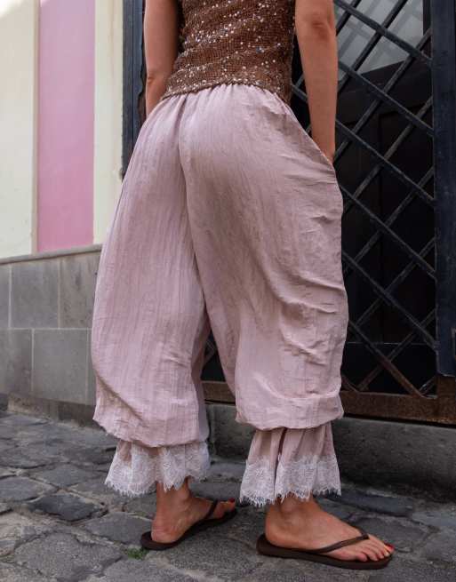 Daisy Street x Emma Jean boho balloon trouser with lace in rose pink, 3 of 4