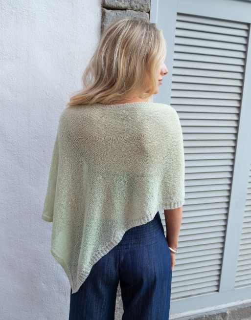 Daisy Street x Emma Jean boho open knit poncho in sage green, 3 of 3
