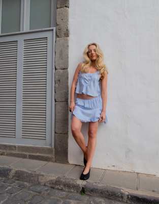 Street x Emma Jean - Caraco d'ensemble fluide en satin et dentelle à bords contrastants - Bleu 40