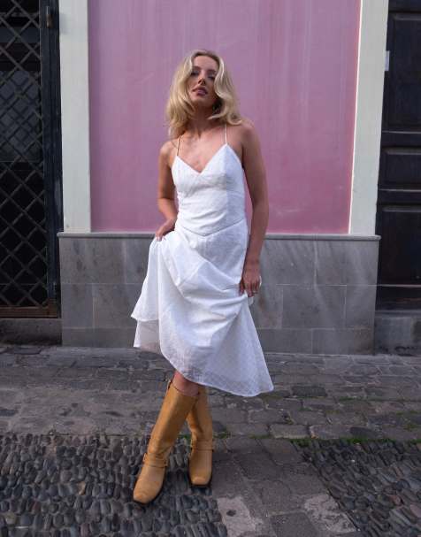 Daisy Street x Emma Jean cross back drop waist midaxi dress in white broderie - view 1