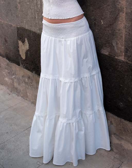 Daisy Street x Emma Jean drop waist tiered maxi skirt in white
