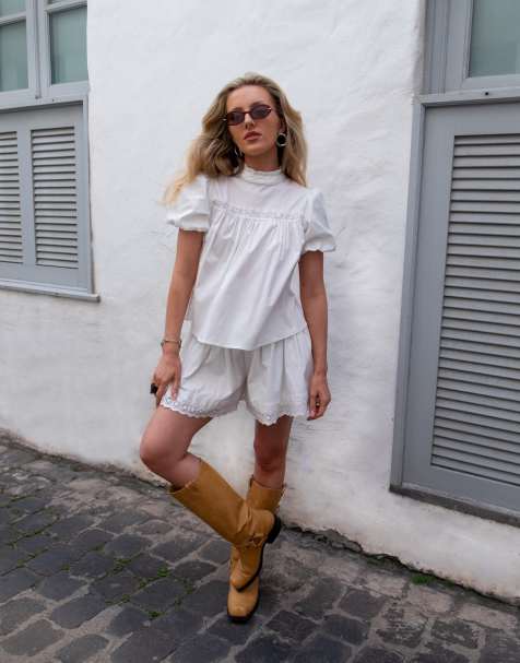 Daisy Street x Emma Jean – Mini-Schlupfshorts in Weiß mit Spitzenbesatz, Kombiteil - view 1