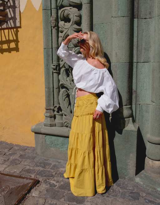 Daisy Street x Emma Jean off shoulder cotton poplin crop top in white, 2 of 4