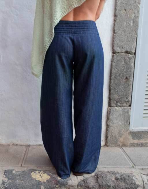 Daisy Street x Emma Jean – Raka byxor i chambray-tyg med panel i midjan, 4 av 4