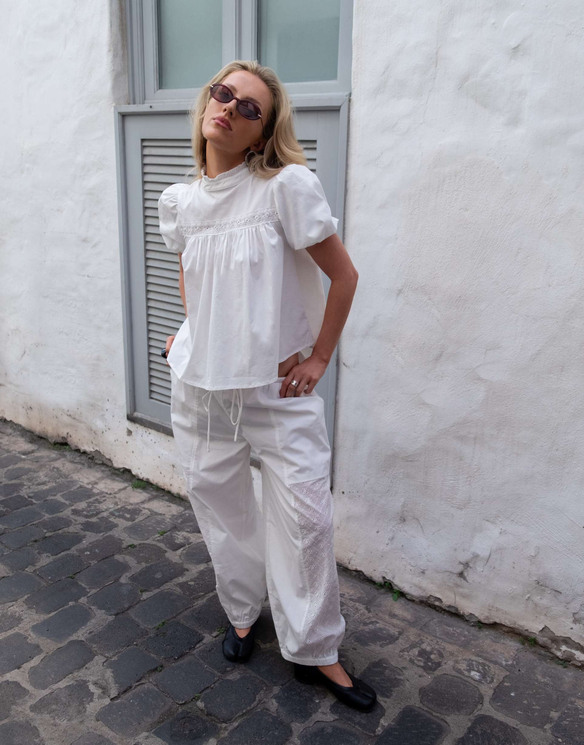 daisy street x emma jean ruffle lace detail smock blouse in white - part of a set