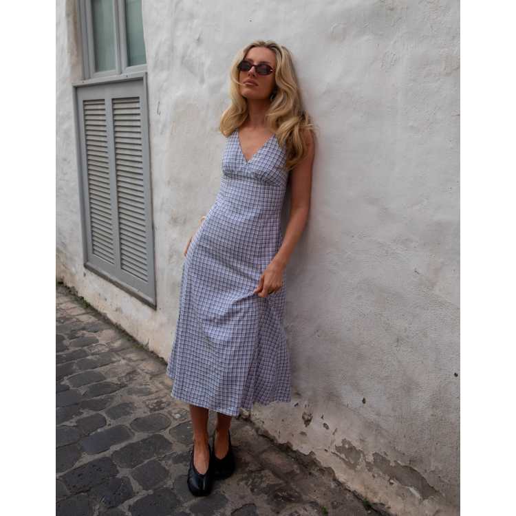 Daisy Street x Emma Jean v neck midaxi dress in blue plaid | ASOS