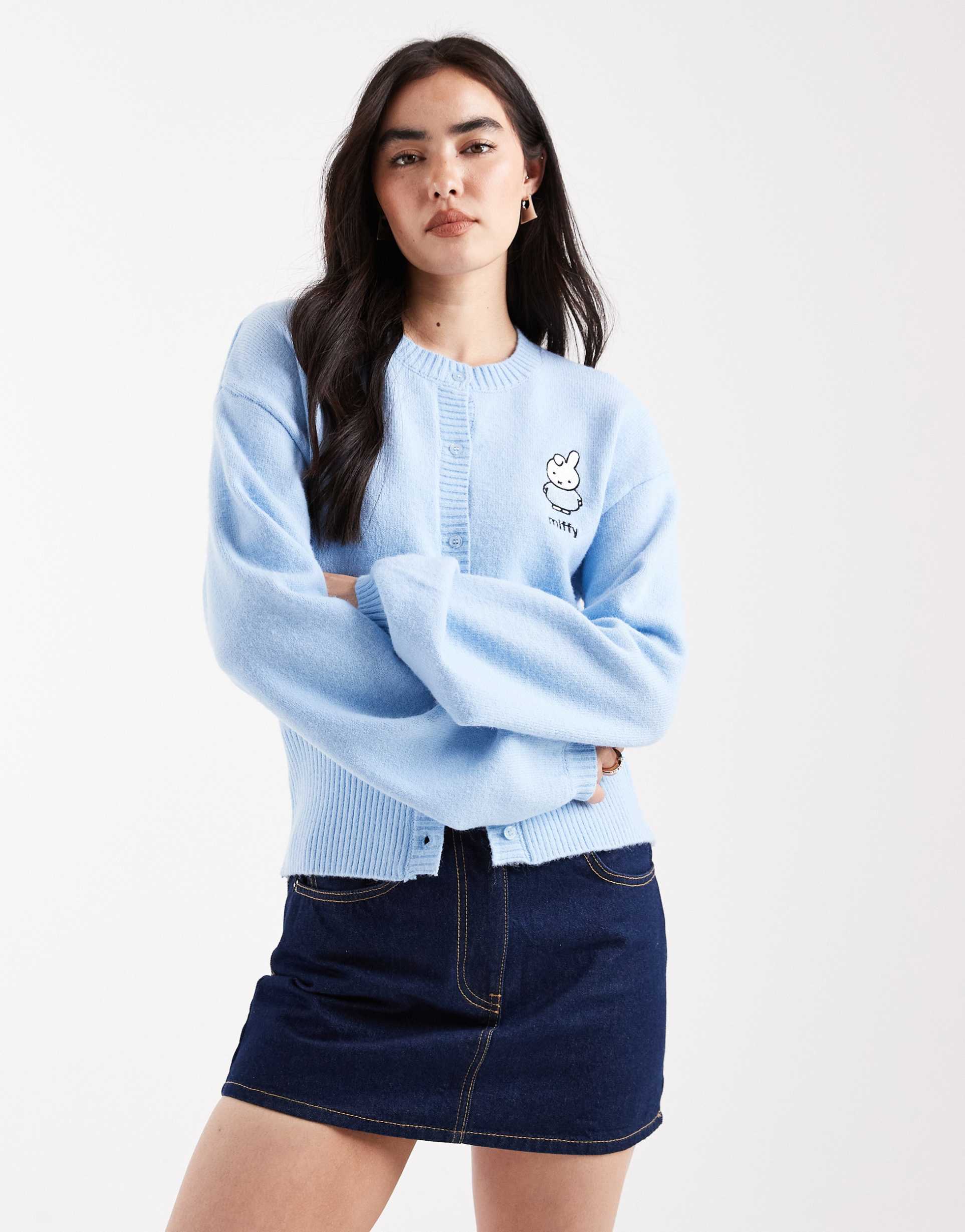 daisy street x miffy baby shirred cardigan in pale blue