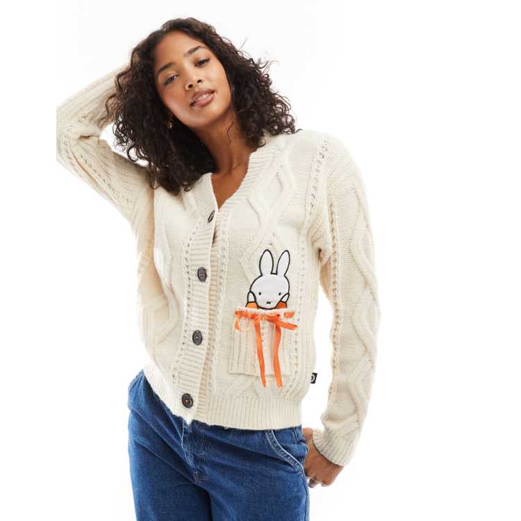 Daisy Street x Miffy cable knit cream cardigan with miffy pocket