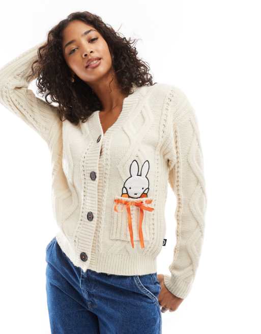 Daisy Street x Miffy cable knit cream cardigan with miffy pocket graphic
