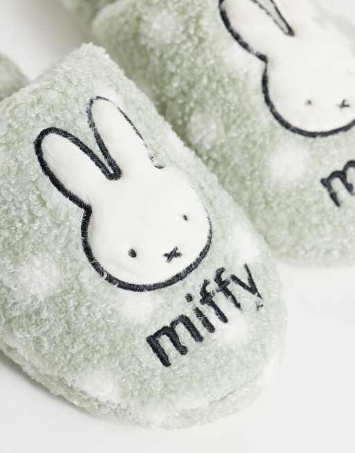 Daisy Street x Miffy cosy slippers with miffy graphic in sage, 3 of 5