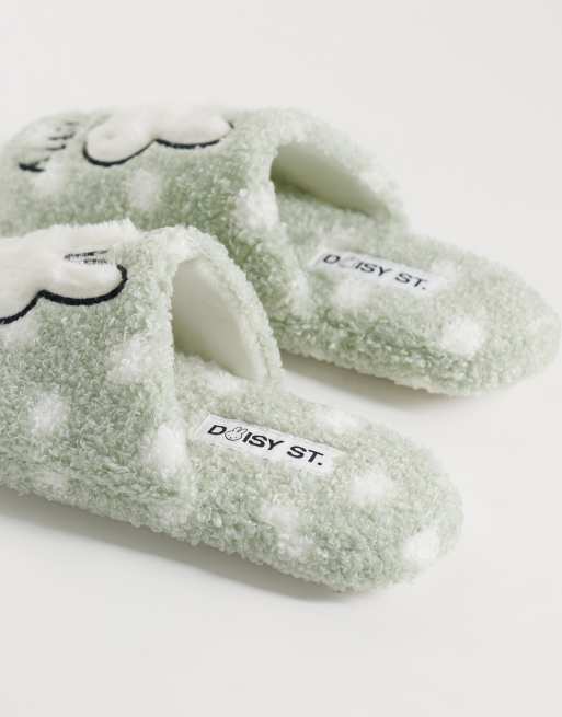 Daisy Street x Miffy cosy slippers with miffy graphic in sage, 5 of 5