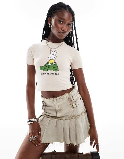 Daisy Street x Miffy cropped t-shirt in grey with miffy at the zoo graphic 