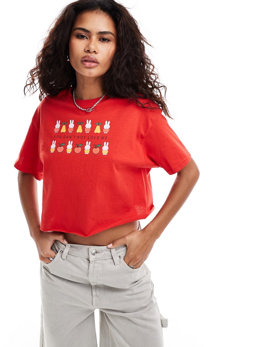 Daisy Street x Miffy cropped t-shirt with love me Miffy graphic in red