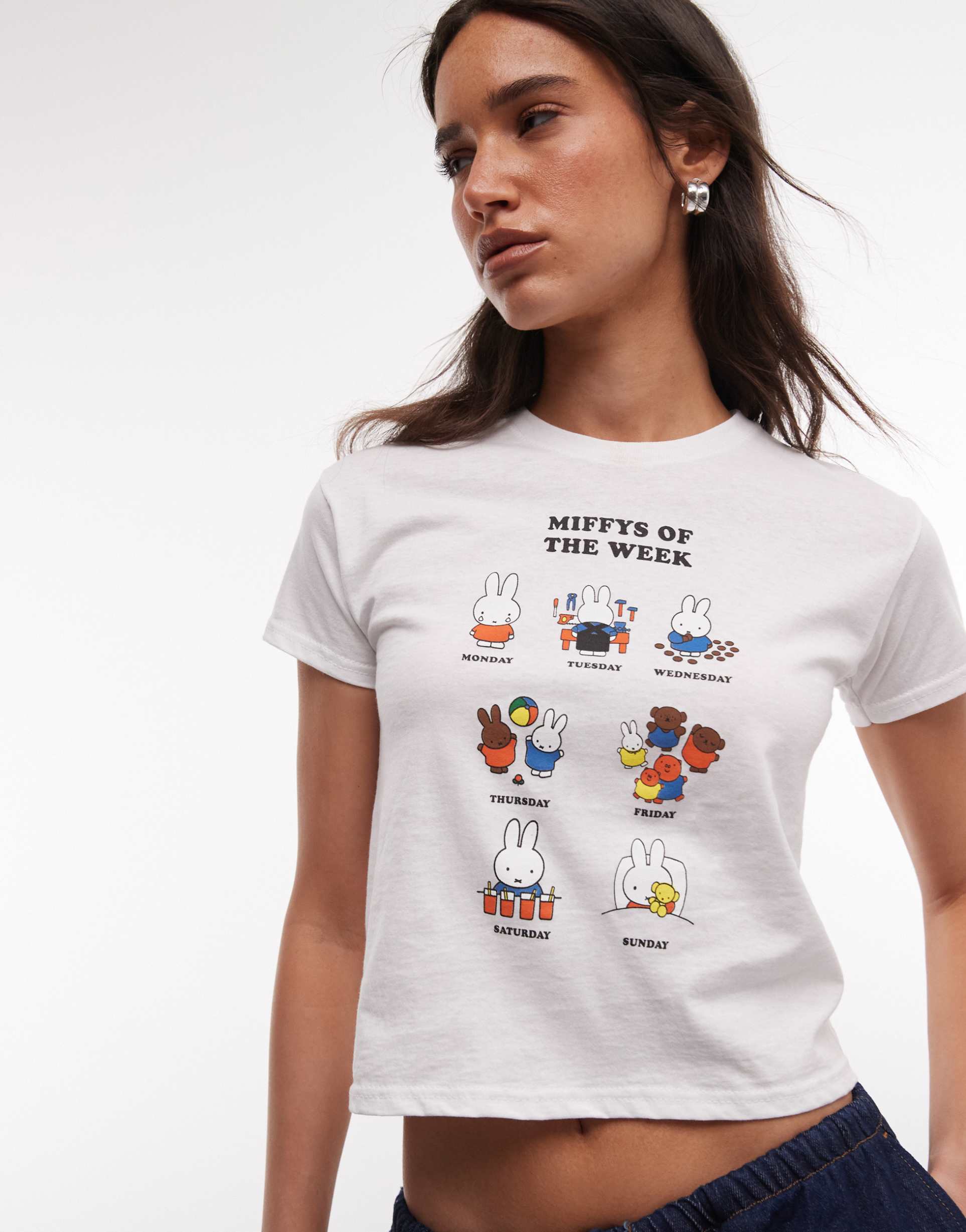 daisy street x miffy days of the week baby tee in white