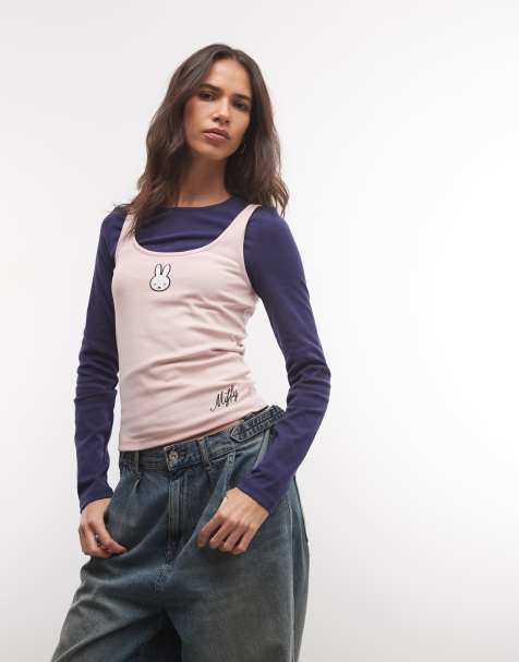 Daisy Street x Miffy double layer top in navy and pink