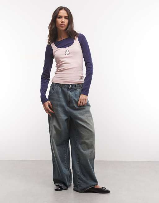 Daisy Street x Miffy double layer top in navy and pink, 2 of 4