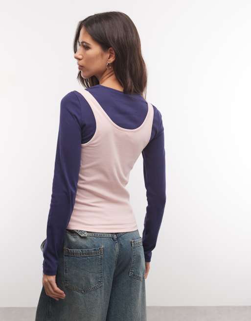 Daisy Street x Miffy double layer top in navy and pink, 3 of 4