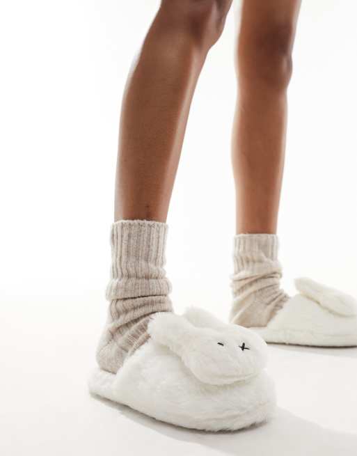 Daisy Street x Miffy fluffy slippers in white ASOS