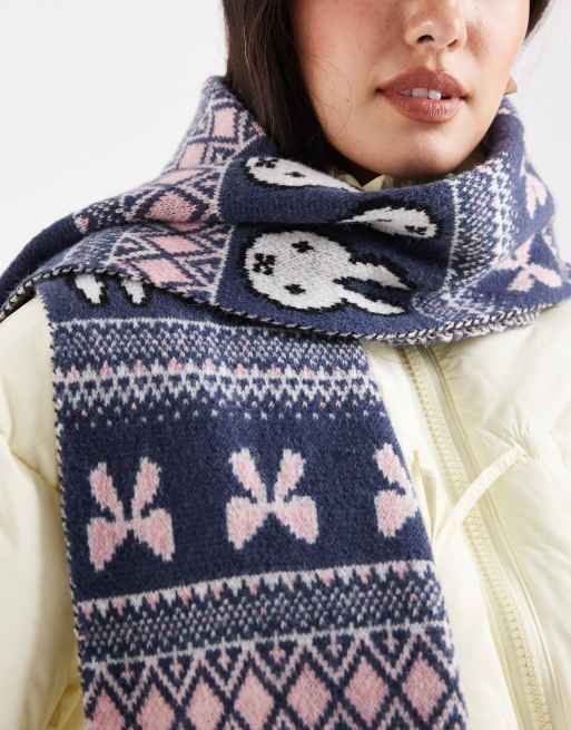 Daisy Street x Miffy graphic scarf in navy, 2 of 3