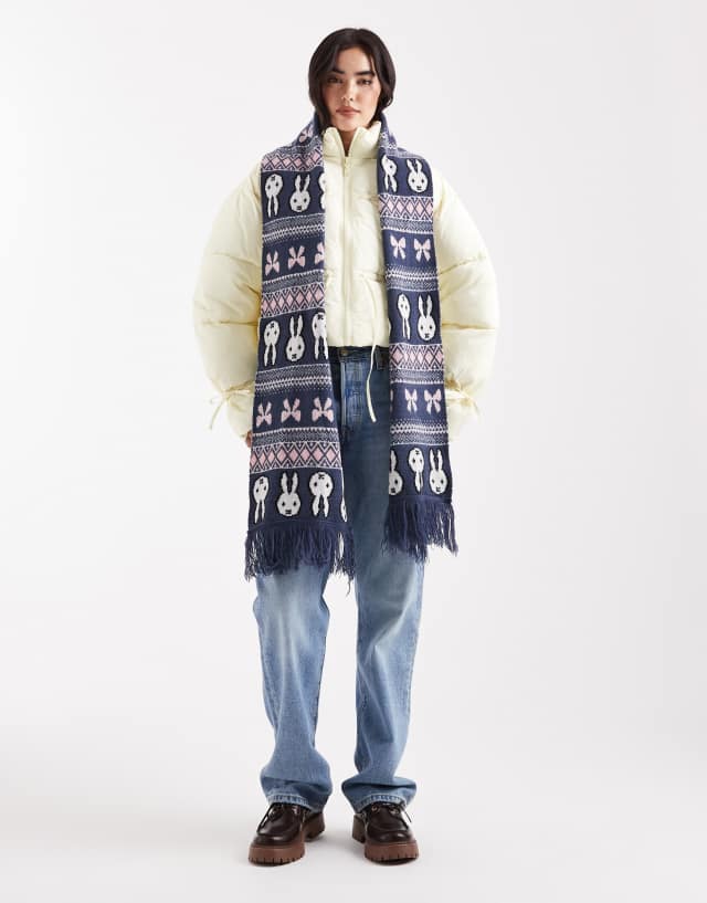 Daisy Street x Miffy graphic scarf in navy | ASOS