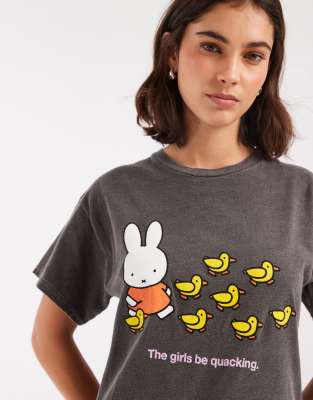 Daisy Street X Miffy Oversized Baggy T-shirt With Duck Graphic In Brown