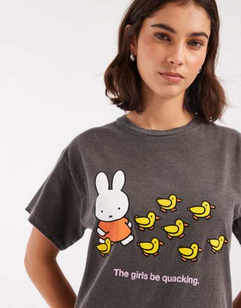 Daisy Street x Miffy oversized baggy t-shirt with duck graphic in washed black - view 1