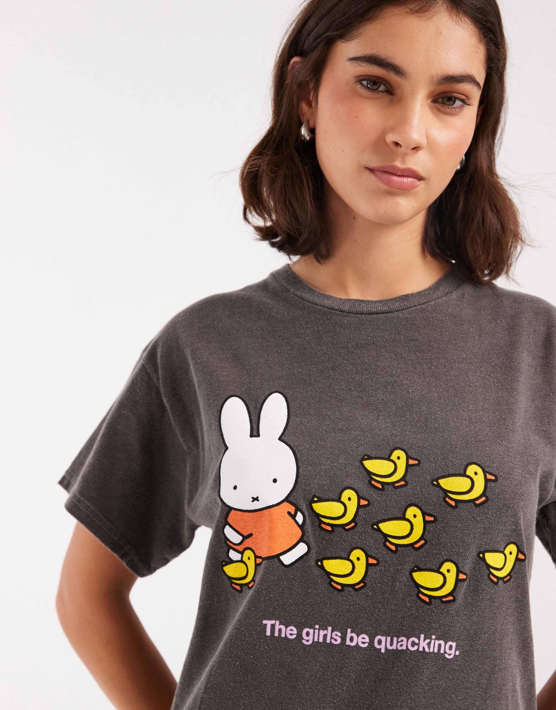 daisy street x miffy oversized baggy t-shirt with duck graphic in washed black