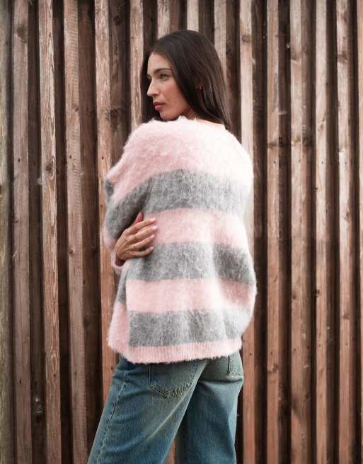 Daisy Street x Miffy oversized fluffy jumper in pink and grey stripe, 4 of 4