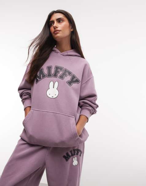Daisy Street x Miffy oversized hoodie with miffy graphic in dusky pink co-ord - view 1