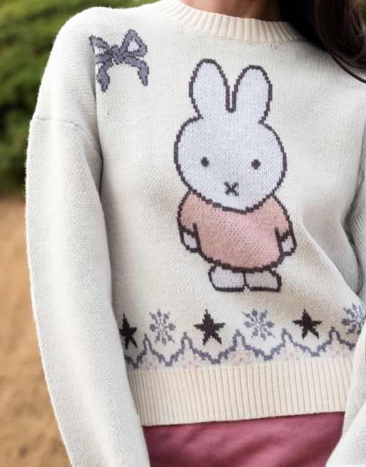 Daisy Street x Miffy oversized knit jumper with fair isle graphic in cream, 4 of 4