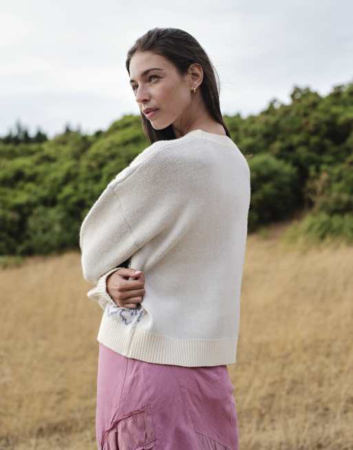 Daisy Street x Miffy oversized knit jumper with fairisle graphic in cream, 3 of 4