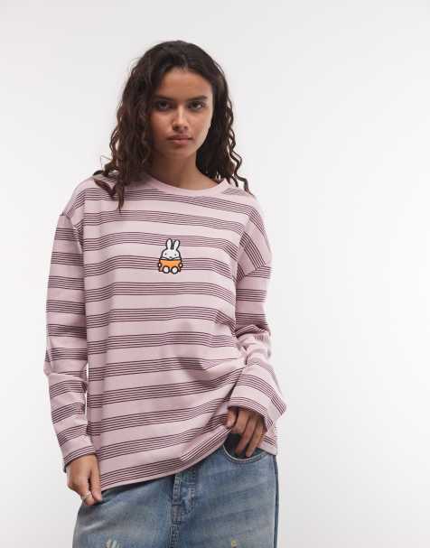 Daisy Street x Miffy oversized long sleeve baggy top in pink stripe - view 1