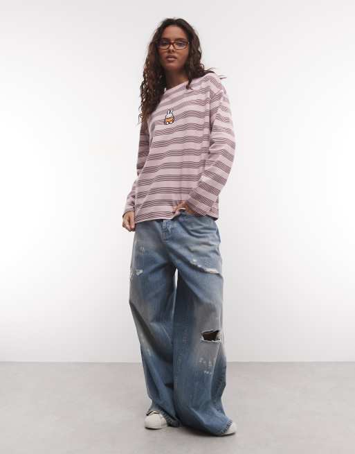 Daisy Street x Miffy oversized long sleeve baggy top in pink stripe, 3 of 4