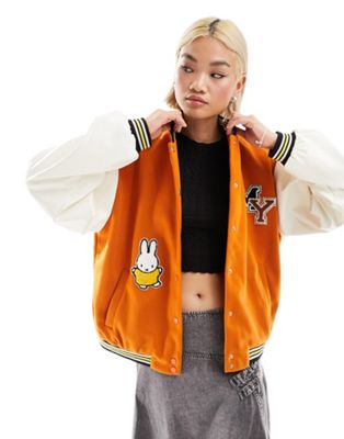 Daisy Street x Miffy oversized varsity jacket with embroidery
