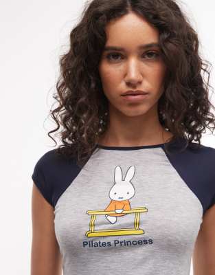 Daisy Street x Miffy Pilates Princess raglan t-shirt in grey and navy