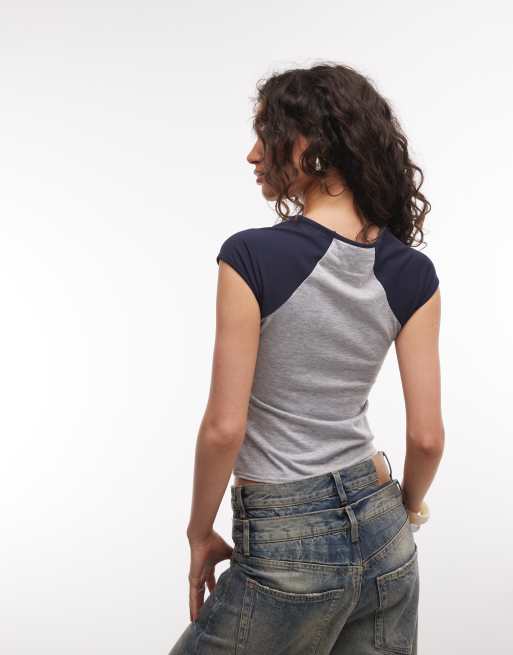 Daisy Street x Miffy - Pilates Princess - T-shirt con maniche raglan grigia e blu navy, 4 di 4