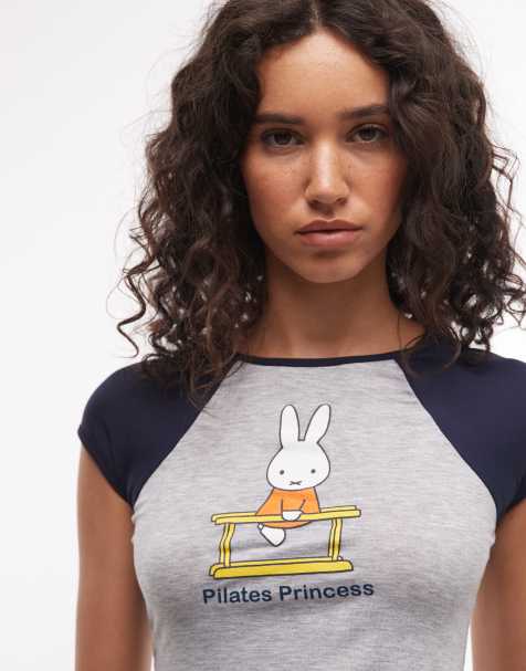 Daisy Street x Miffy – Pilates Princess – T-Shirt in Grau und Marineblau mit Raglanärmeln - view 1