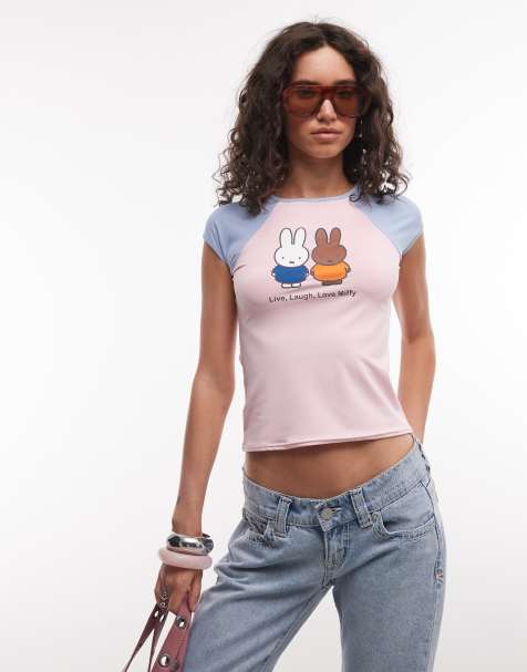 Daisy Street x Miffy - Pink/blå raglan-T-shirt med 'Live, Laugh, Love'-print - view 1