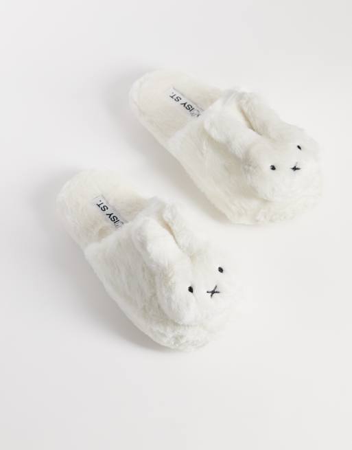 Daisy Street x Miffy pluizige pantoffels in wit, 2 van 4