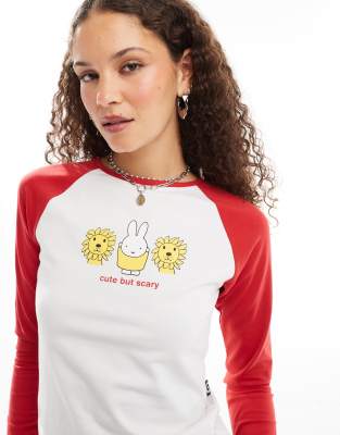 Daisy Street x Miffy raglan tee in white and red with