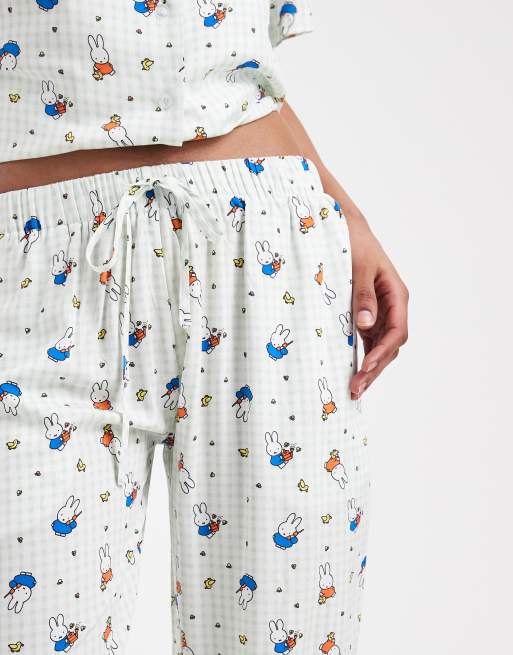 Daisy Street x Miffy short sleeve pyjama set in green check, 3 of 4