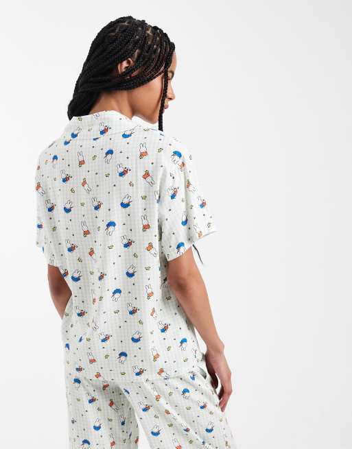 Daisy Street x Miffy short sleeve pyjama set in green check, 4 of 4