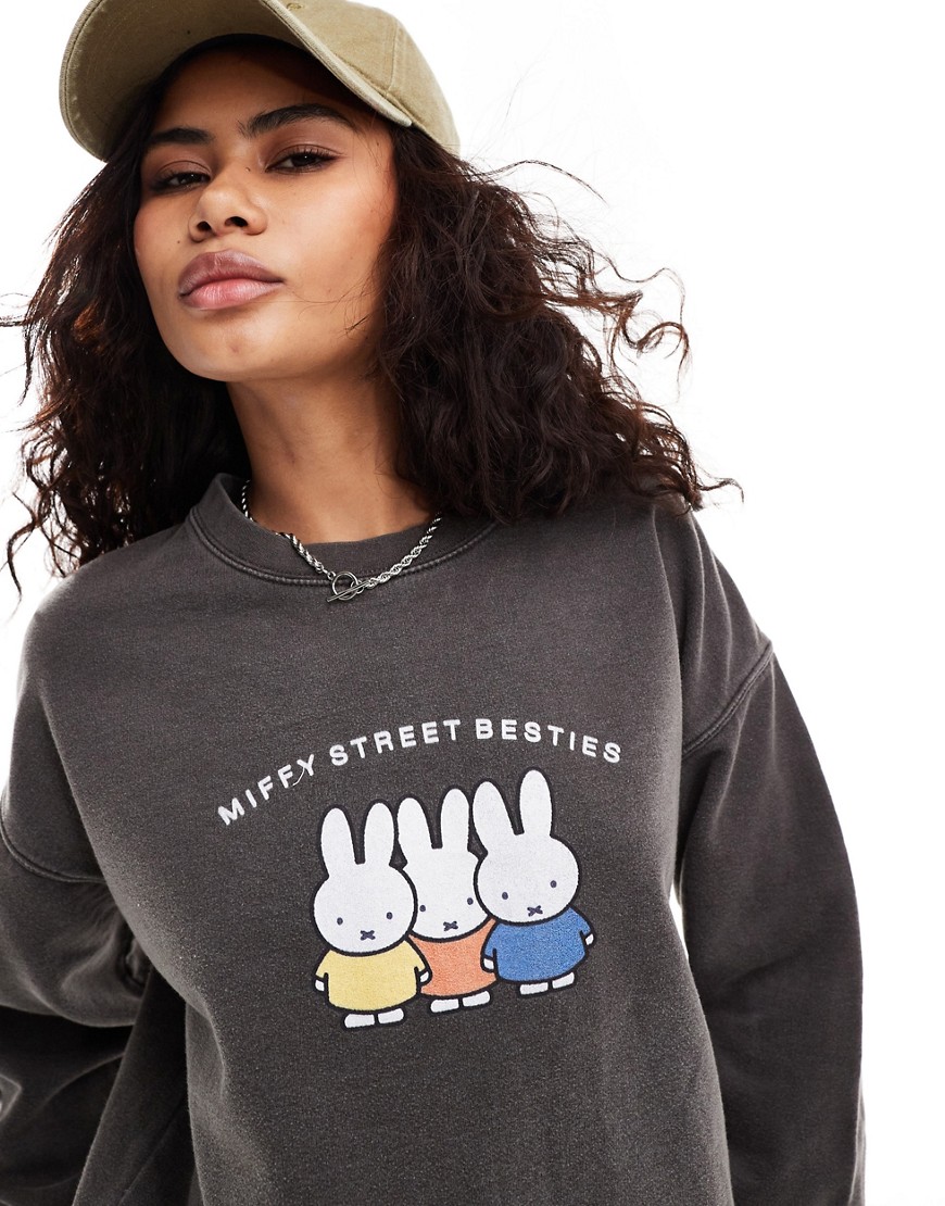 Daisy Street x Miffy washed grey relaxed sweatshirt with street besties graphic