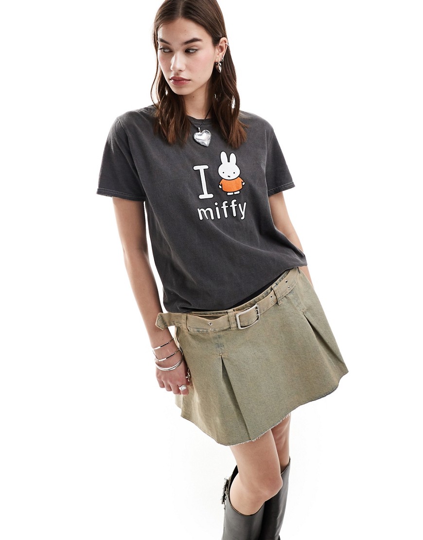 Daisy Street x Miffy washed grey relaxed t-shirt with I love Miffy graphic