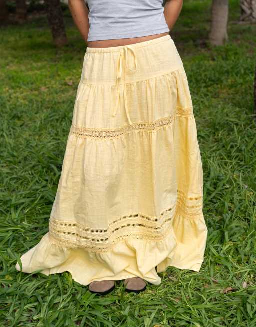 Daisy Street x Molly McFarlane boho maxi tiered skirt in buttermilk, 3 of 4