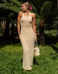[Daisy Street] Daisy Street x Molly McFarlane halterneck crochet maxi dress in yellow stripe-Multi 6 Yellow Stripe