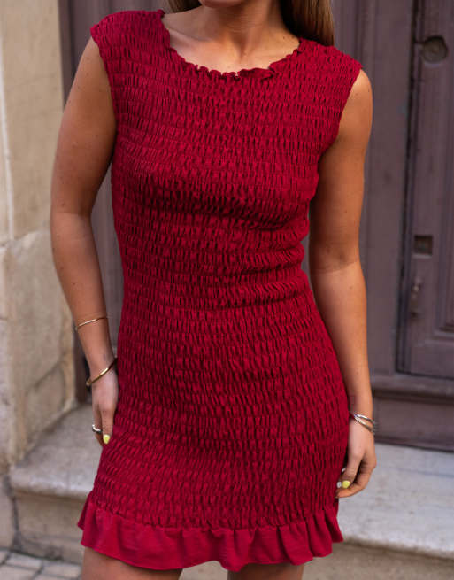 Daisy Street x Molly McFarlane mini shirred dress in red, 3 of 4