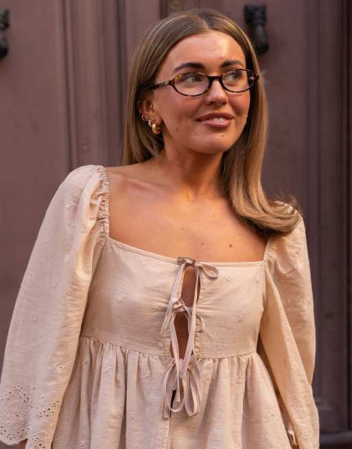 Daisy Street x Molly Mcfarlane square neck cutwork babydoll blouse in natural, 3 of 4