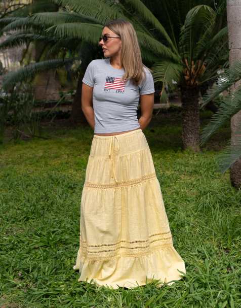Daisy Street x Molly Mcfarlane boho maxi tiered skirt in buttermilk