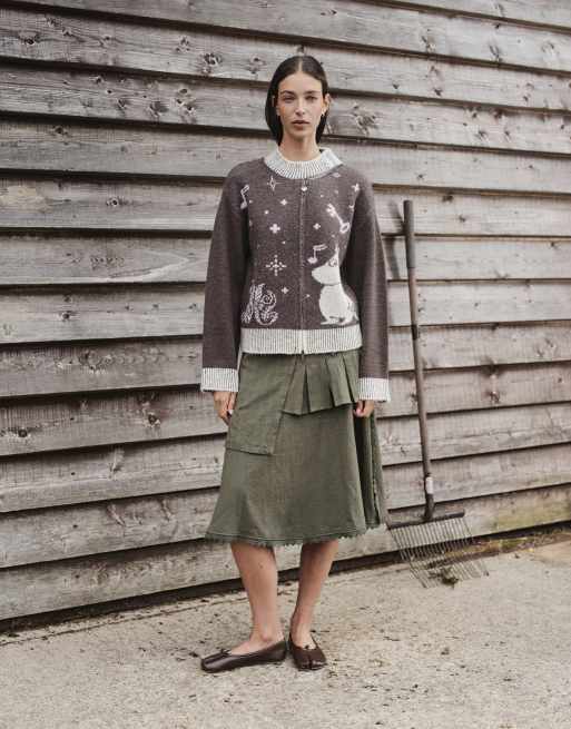 Daisy Street x Moomin zip up knit jumper with high neck in brown, 2 of 4